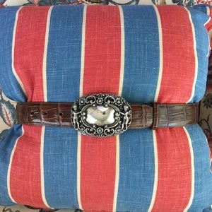 Brighton Silver & Embossed leather belt EUC